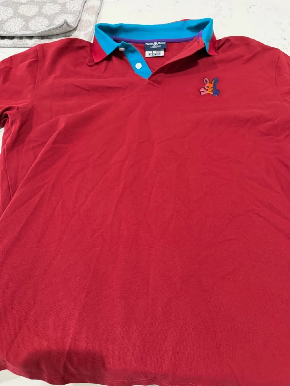 Psycho Bunny Red Polo with Blue Contrast Collar - Picture 4 of 5